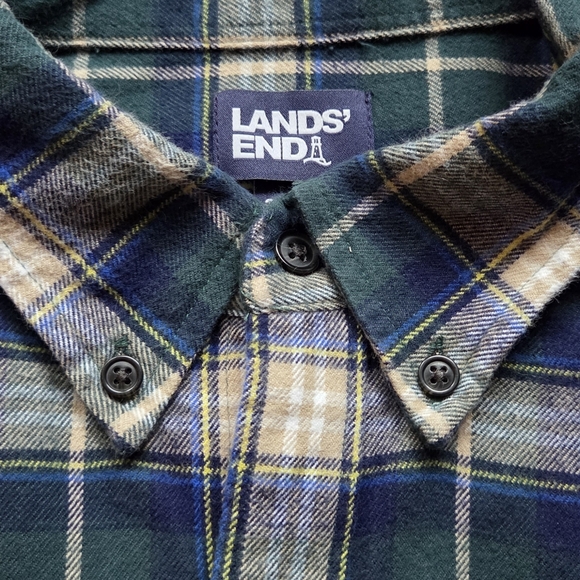 Lands' End Mens Blue & Green Plaid Long Sleeve Flannel Shirt, Size 2XL Tall - Picture 5 of 9